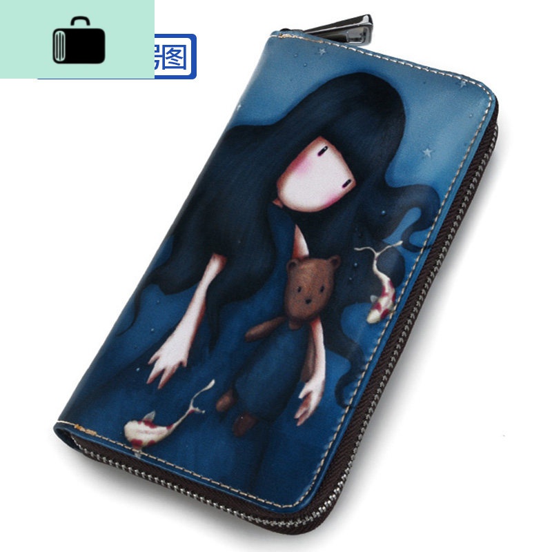 女韩版软皮手绘拉链手拎长款钱包潮酷卡通学生可爱钱夹时尚长皮夹NEW LAKE 长款（W款图）
