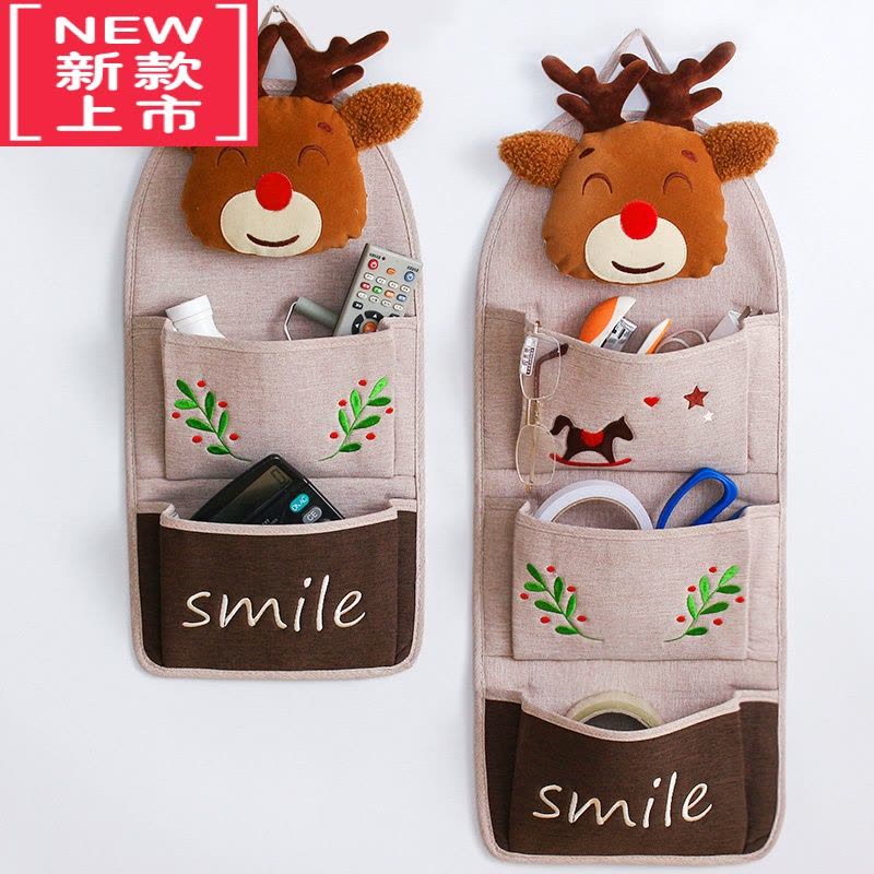 可莉允墙上可爱布艺挂袋 床头墙挂式收纳袋钥匙遥控器置物床边挂墙布袋图片