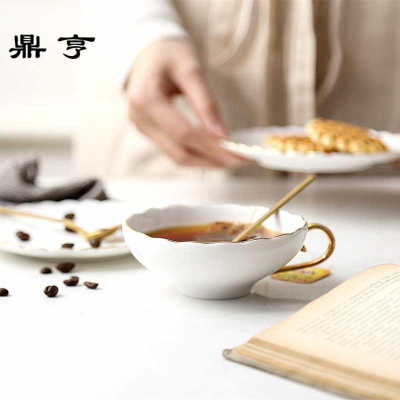 鼎亨北欧高端简约花茶杯英式下午红茶杯欧式骨瓷咖啡杯复古金边杯