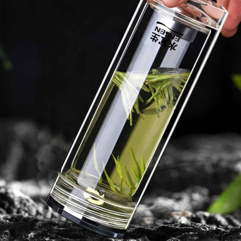 水宜生男士双层玻璃杯380ml礼盒装G815浮雕银币杯盖(款式随机)高清大图