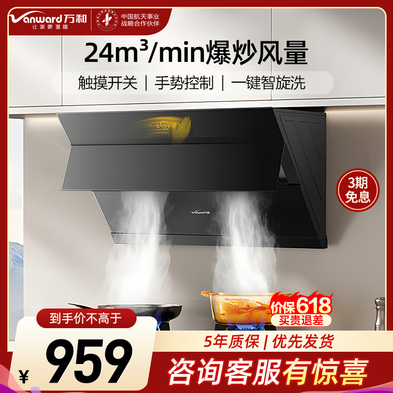 万和[小双翼DJ738 Pro·双腔大吸力]侧吸抽排油烟机24大风量爆炒自清洗一级能效手势控制智旋洗高清大图
