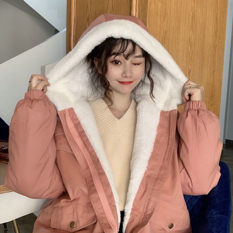 羊羔毛棉衣女加绒加厚韩版棉服ins宽松百搭学生bf原宿风冬季外套