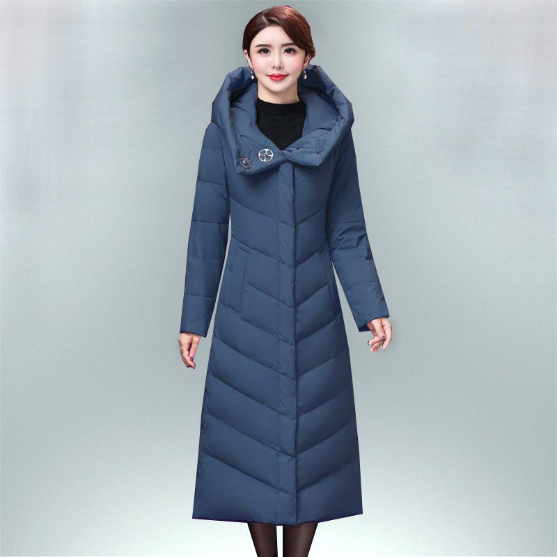 新款欧美羽绒服女长款过膝韩版修身保暖大衣白鸭绒超长款反季外套