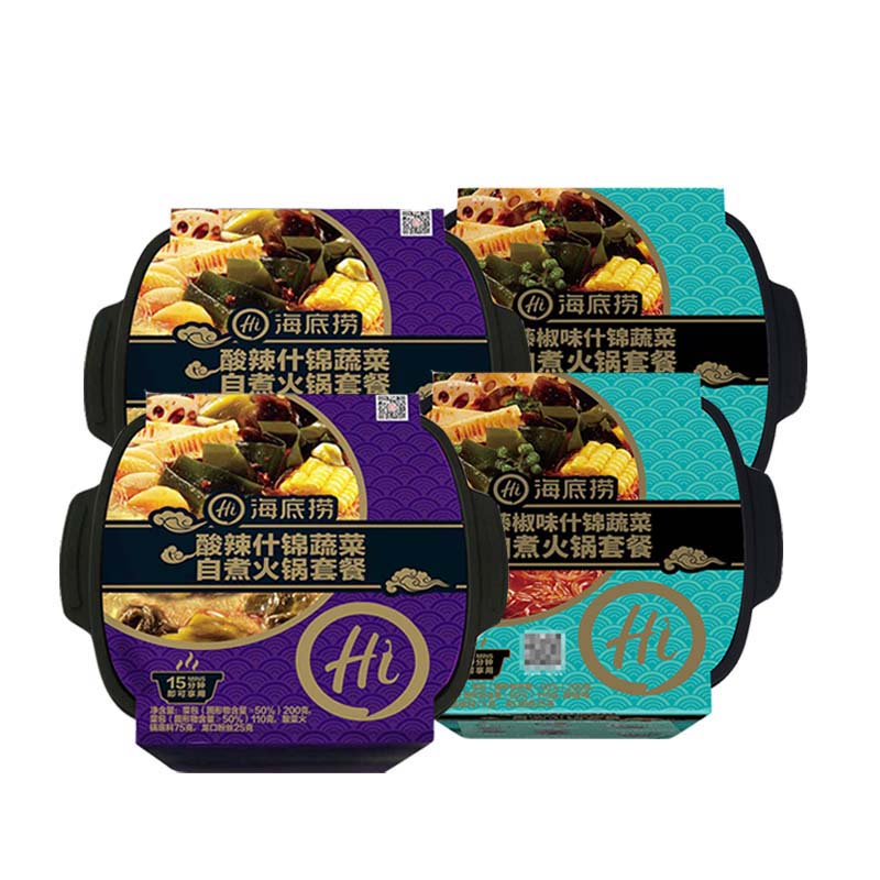 海底捞藤椒味什锦蔬菜自煮火锅410g*2+海底捞酸辣什锦蔬菜自煮火锅410g*2高清大图