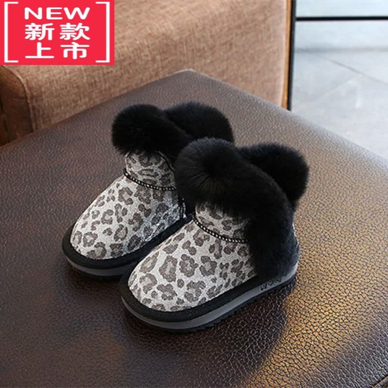 可莉允女童雪地靴豹纹儿童靴子加绒加厚新款冬季男童棉靴宝宝冬鞋毛毛鞋图片