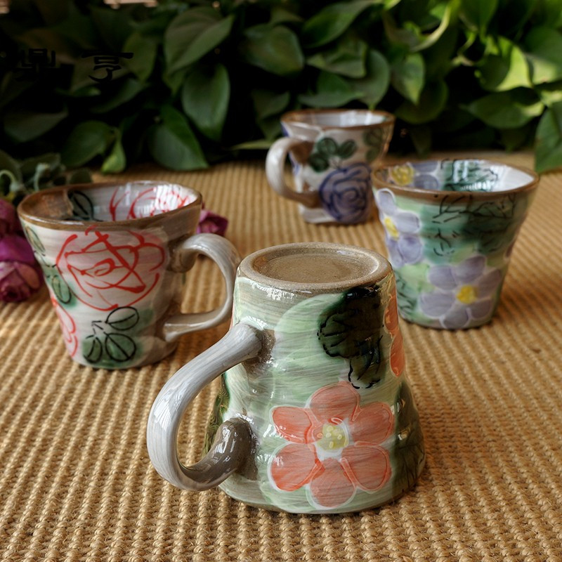 鼎亨日本进口手柄杯子陶瓷情侣手绘对杯4款艺术水杯日式茶杯