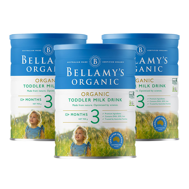 澳洲发/3罐装-贝拉米(Bellamy's )宝宝有机奶粉3段900g/罐装1-3岁进口婴幼儿三段奶粉