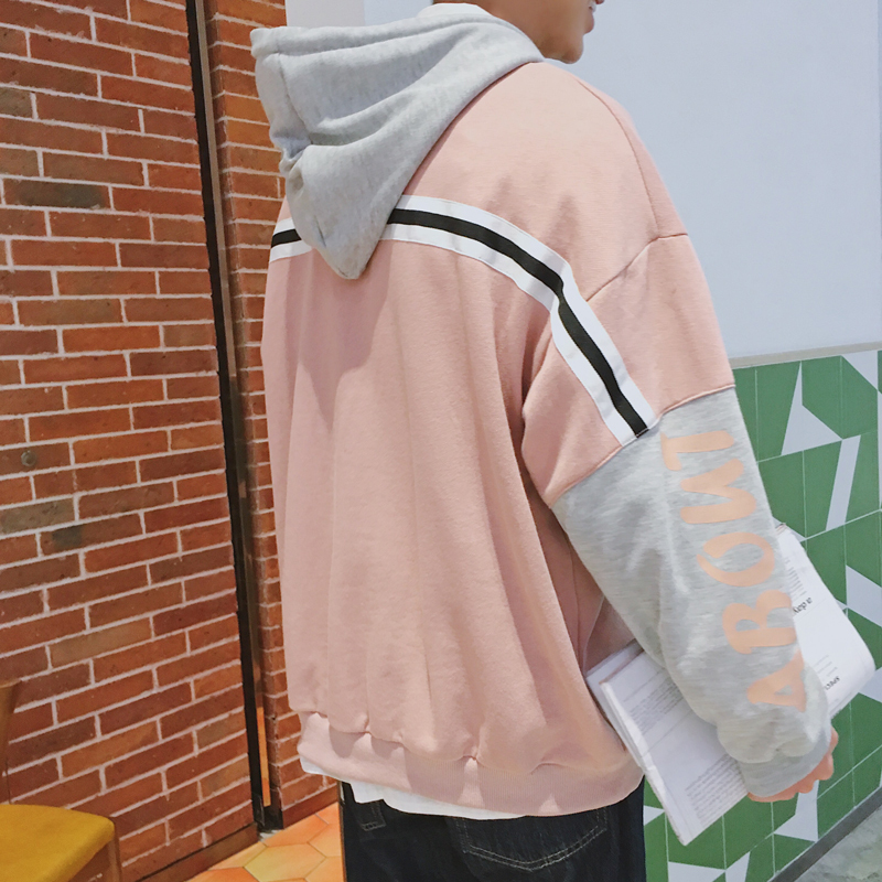 店主原创港风2018春新休闲拼色字母学生潮连帽卫衣男青少年薄外套