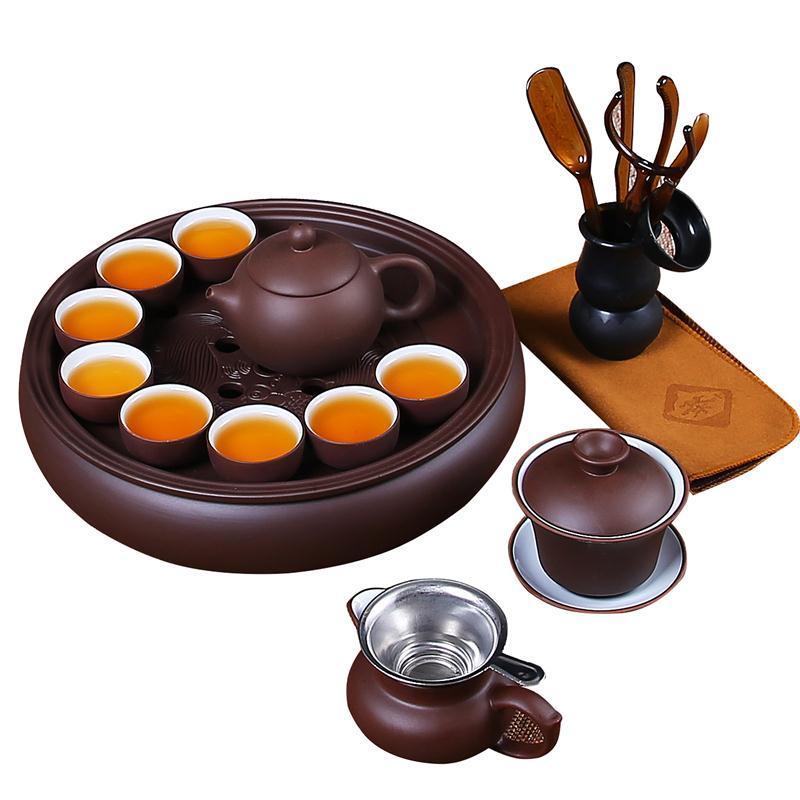 紫砂功夫茶具套装现代家用简约潮汕整套陶瓷茶盘茶壶茶杯泡茶套装