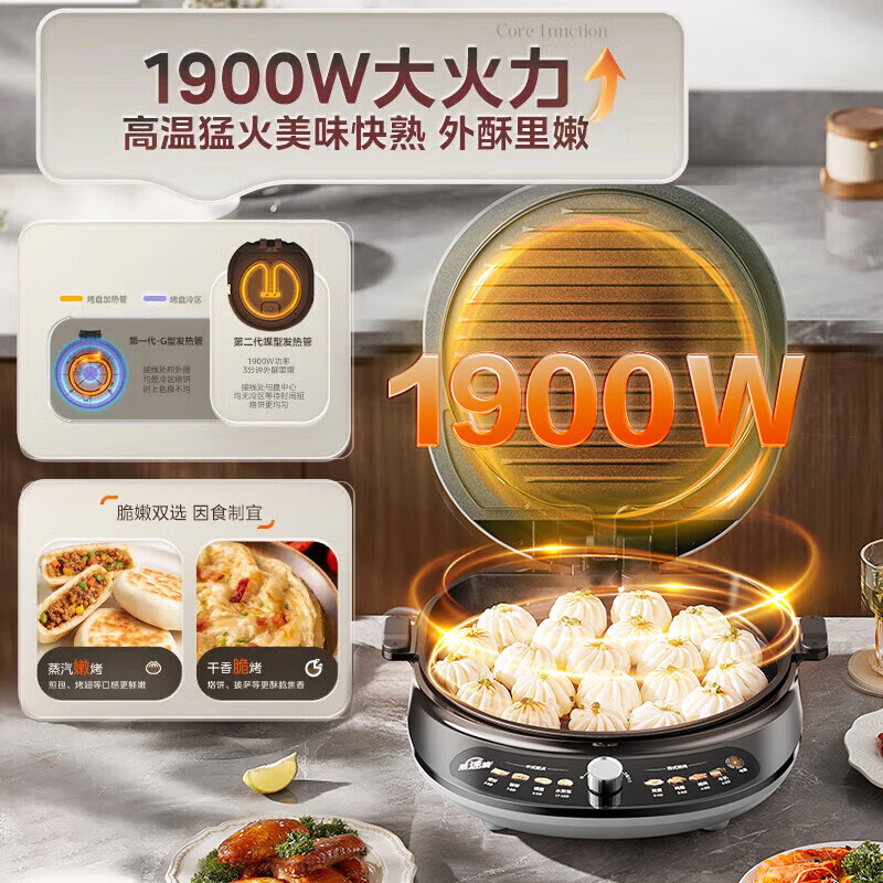 美的(Midea)电饼铛烤饼机家用36深盘双面加热上下盘可拆洗大火力烙饼煎饼锅三明治早餐机蒸汽MC-JKC3476高清大图