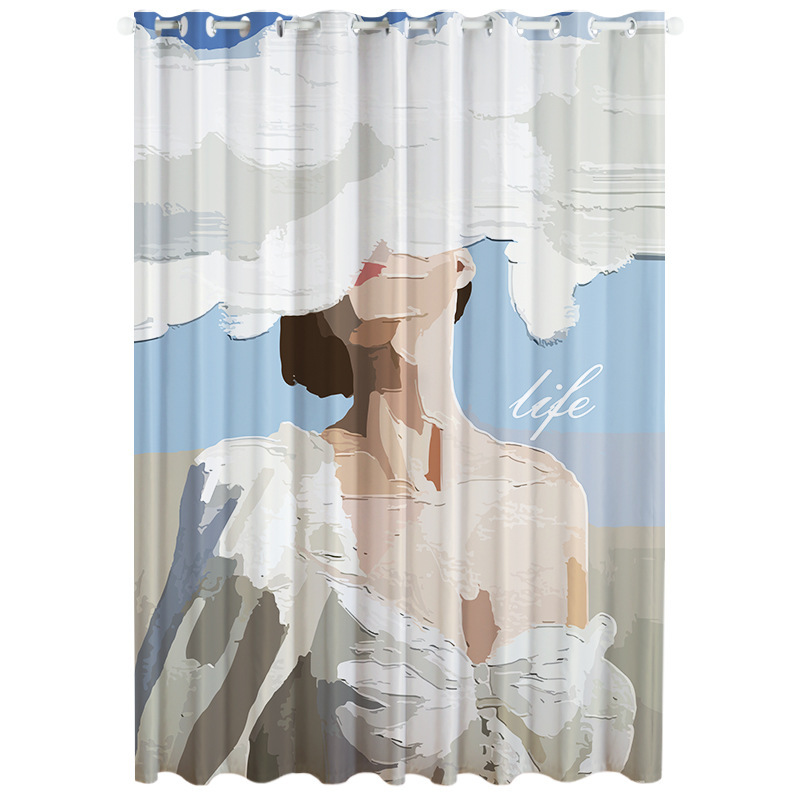 幸福派 门帘隔断帘卧室隐私家用分间房间客厅免打孔屏风挡风帘子布帘窗帘遮光窗帘挂钩纯色窗帘打孔窗帘飘窗客厅帘子 80V油画 每米挂钩单价