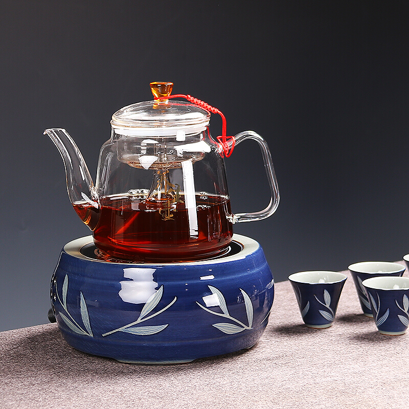 尚帝 手绘陶瓷煮茶器黑茶煮茶壶电热电陶炉煮茶炉煮茶碗分茶器茶杯套装 手绘茶杯玻璃茶壶