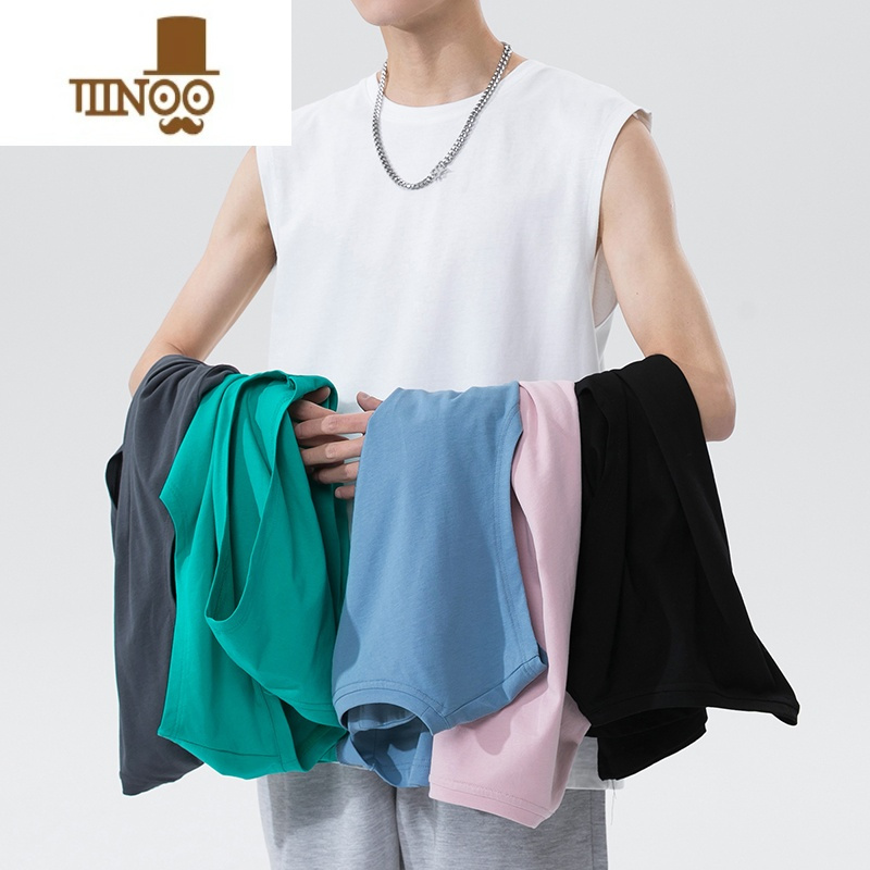 YANXU运动背心男士夏季潮牌ins健身无袖坎肩衣服白色打底衫短袖t恤