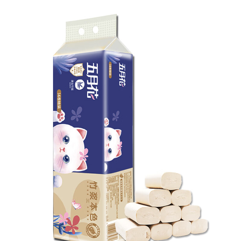 五月花无芯卷纸竹浆14卷560g*4提高清大图