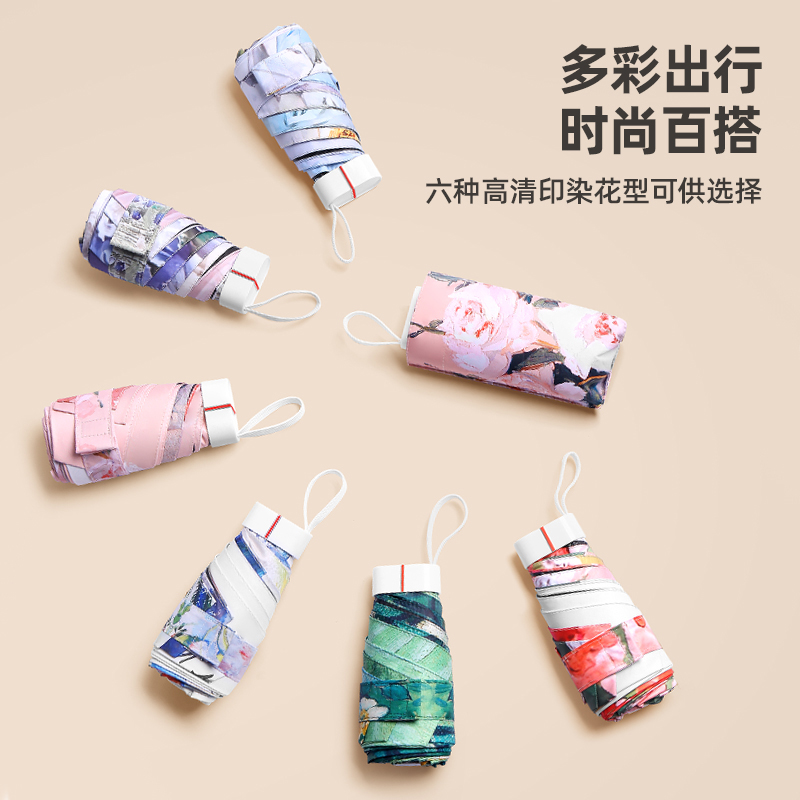 手动 扁六折 钢骨玻纤 加厚黑胶布 白色手柄YF-W2023002晴雨两用伞高清大图