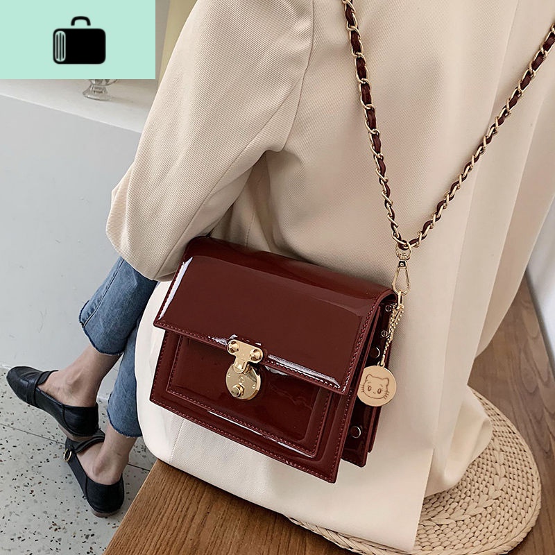 时尚漆皮小方包高级感洋气链条包女2020新款斜挎包百搭ins单肩包NEWLAKE高清大图