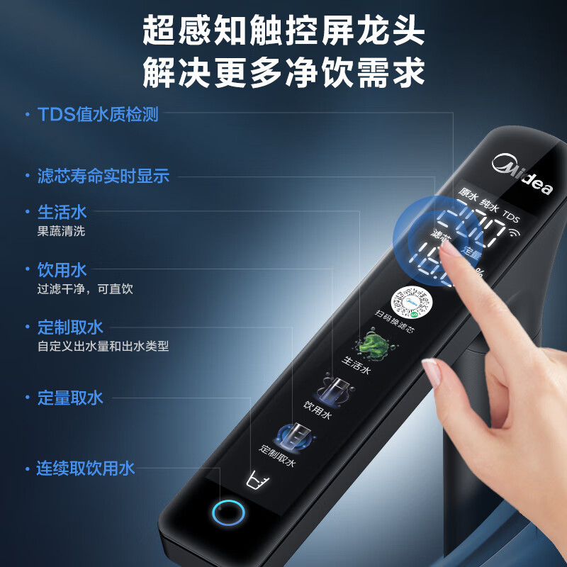 美的(Midea)净水器白泽1200G pro家用净水机6年长效RO反渗透厨下式净饮机直饮机过滤器触控屏双出水