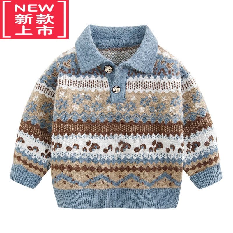 可莉允男童毛衣双层织厚款秋冬新款韩版儿童翻领毛线衣宝宝套头上衣图片