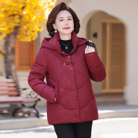 年加绒加厚妈妈装棉衣冬装加厚中年棉服女时尚中老年人衣服50 2XL(建议110-125斤） 红色棉衣