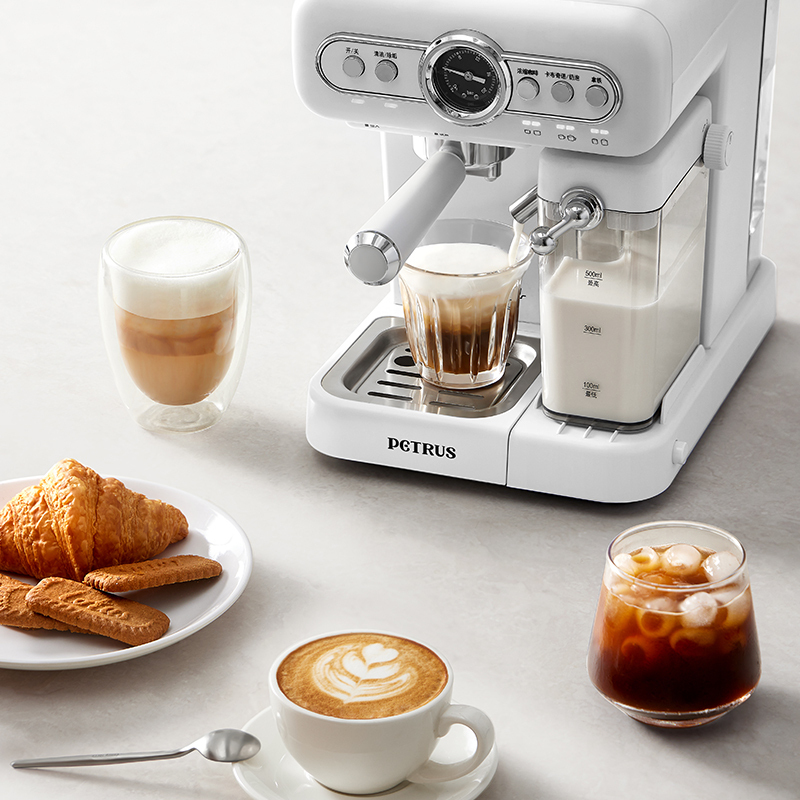 柏翠 中端奶白色意式压力 奶咖一体机(自动打奶泡)PE2188高清大图