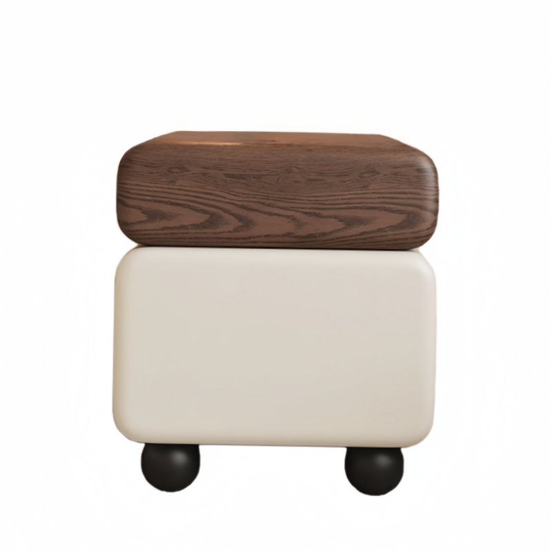 荺炬床头柜胡桃+米白40cm台高清大图