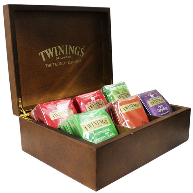 [礼盒]英国川宁Twinings 波兰进口6格木盒 英伦茶韵木质红茶礼盒 红茶绿茶5种口味90袋茶叶套装