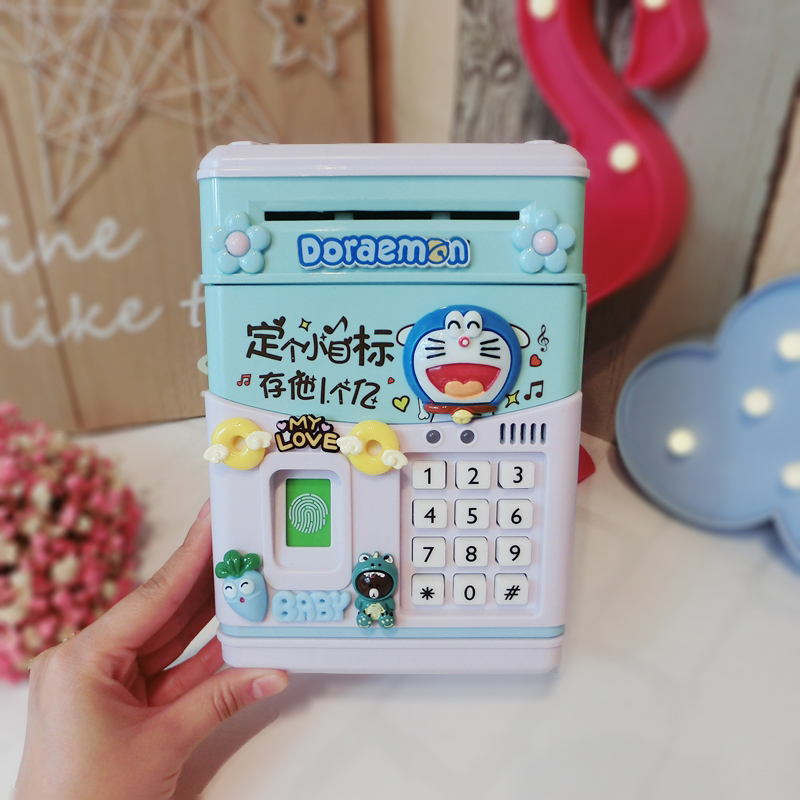 儿童智能指纹密码箱女童储蓄罐创意可爱生日存钱箱 三维工匠 叮当电池简约款高清大图