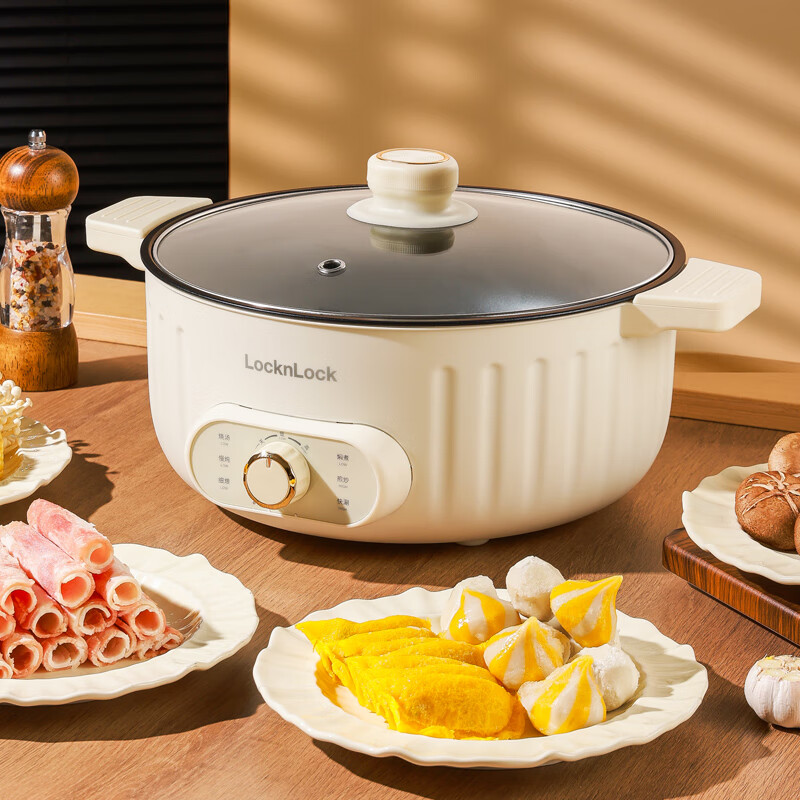 乐扣乐扣电火锅电煮锅家用多功能不粘料理锅 煮炖涮电热锅 EJP3365WHT高清大图