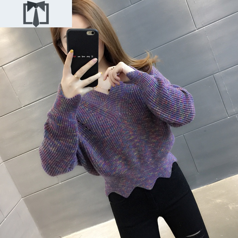 SUNTEK高腰短款毛衣女2021年新款春秋小个子宽松外穿洋气打底衫收腰上衣毛衣