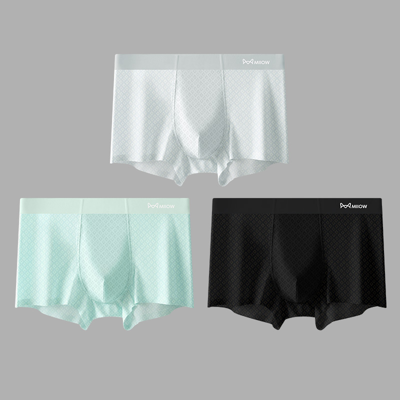 [3条装]猫人男士内裤冰丝男生四角裤无痕网孔7A抑菌裆透气平角男短裤衩高清大图