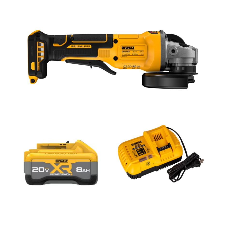 得伟20V锂电无刷100mm角磨机一电一充8.0电池套装DCG408N-8X1套