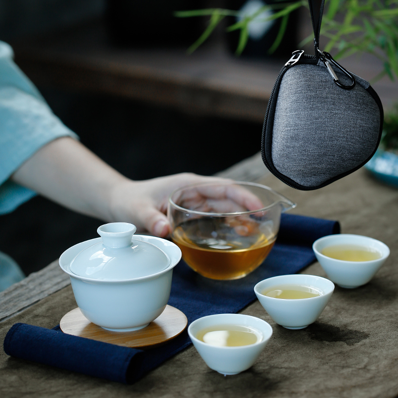 苏氏陶瓷旅行功夫茶具套装山闻竹影青瓷快客杯子户外车载便携包陶瓷茶具