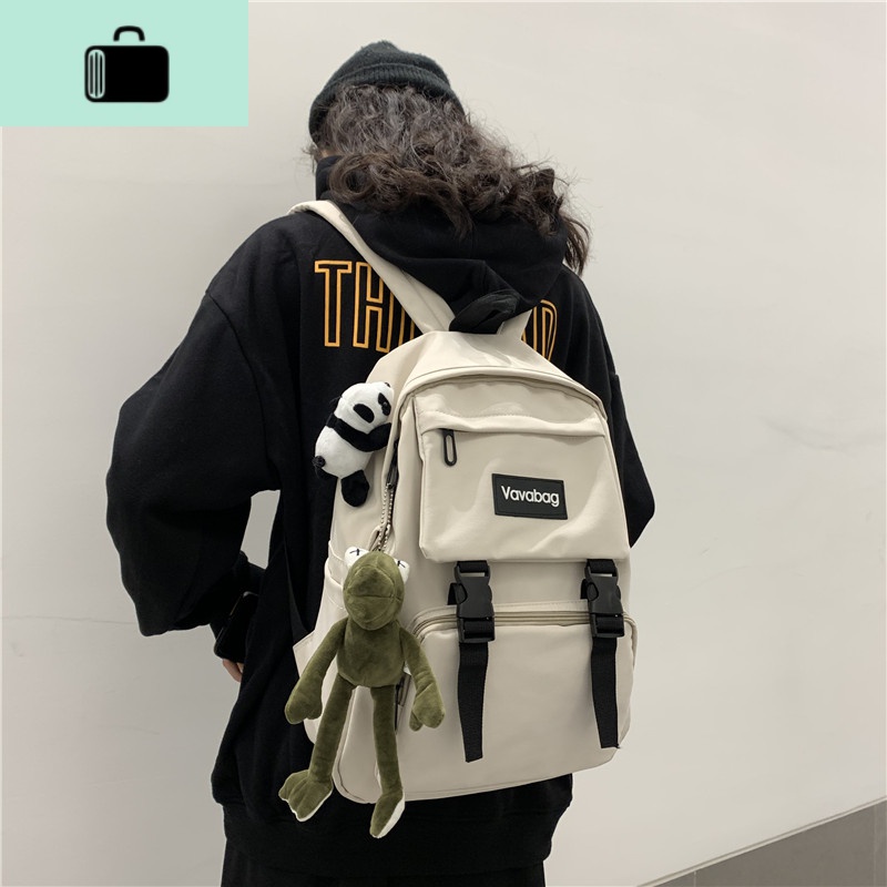书包女韩版高中原宿ulzzang中学生初中生ins泫雅古着感双肩包日系NEWLAKE 白色+熊猫挂件+长腿蛙挂件