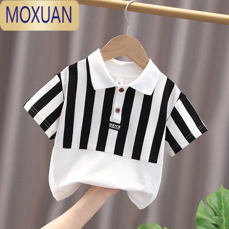 MOXUAN童装儿童条纹POLO衫小童洋气短袖T恤男童宽松翻领上衣1-5岁