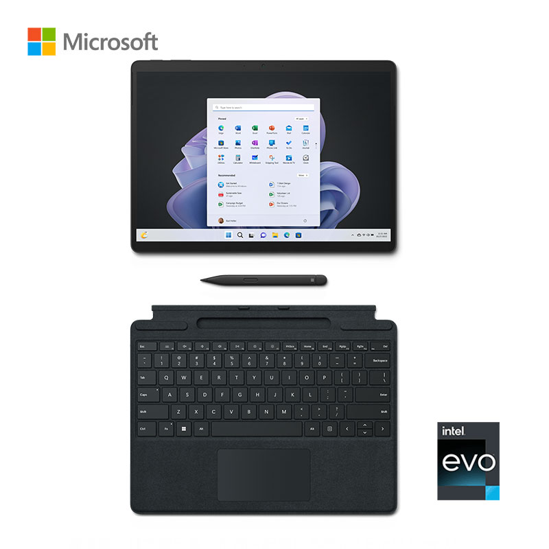 微软Surface Pro 9 二合一平板电脑 酷睿i5 16G 256G典雅黑+带笔键盘盖 典雅黑 英特尔Evo认证