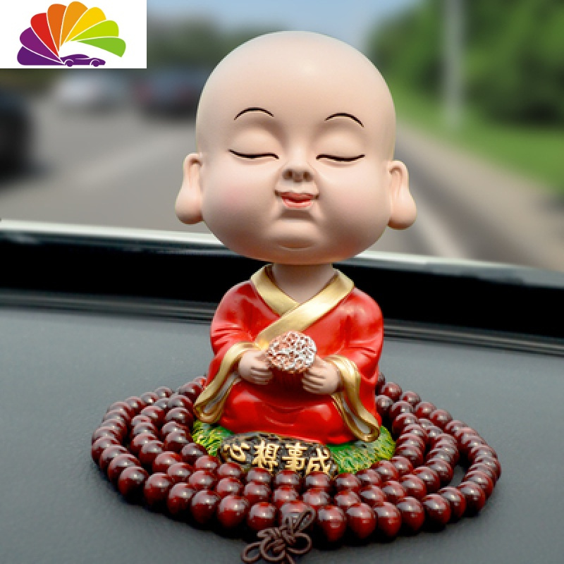摇头淡定小和尚公仔男女车载车内装饰用品佛 心想事成送防滑垫 佛珠