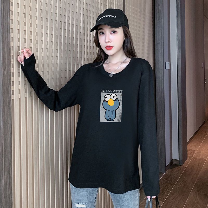 真维斯女t恤长袖纯棉打底衫宽松原宿风春秋季学生印花打底衫上衣