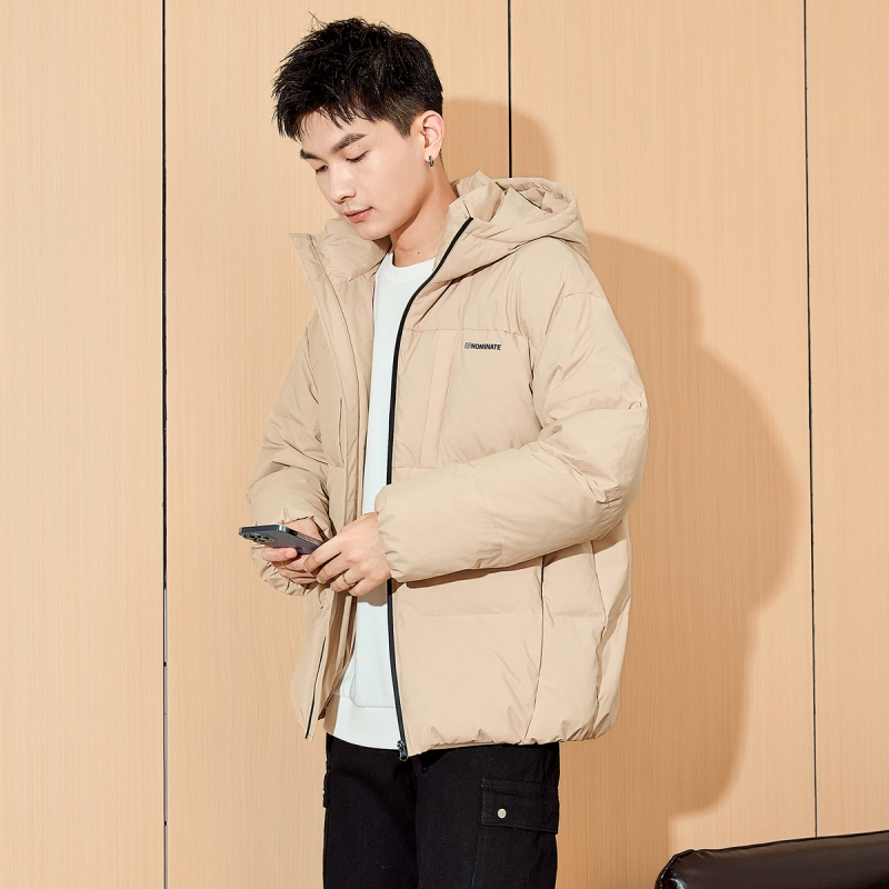 唐狮冬季新款男连帽短款羽绒服拉链纯色厚外套潮流(防水)