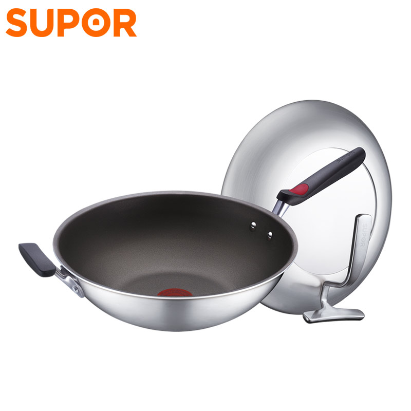 苏泊尔(SUPOR)炒锅CC32H1 火红点钛Pro少油烟复合钢 不粘锅32cm电磁炉通用