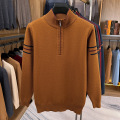 加厚半拉链立领毛衣男冬季新款中年休闲撞色保暖打底男士针织衫_754 M 棕黄
