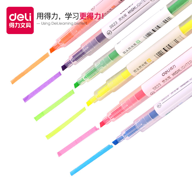 得力(deli)双头荧光笔记号笔学生用一套重点划粗线糖果色标记笔小号闪光笔记号笔彩色粗划重点套装大容量 斜头+圆头