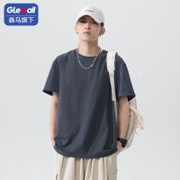 森马集团旗下GleMall男装2021夏季印花t恤半袖上衣潮牌简约打底衫 深灰 M [建议90-110斤]