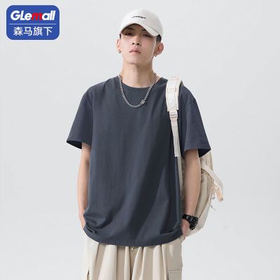 森马集团旗下GleMall男装2021夏季印花t恤半袖上衣潮牌简约打底衫 深灰 M [建议90-110斤]