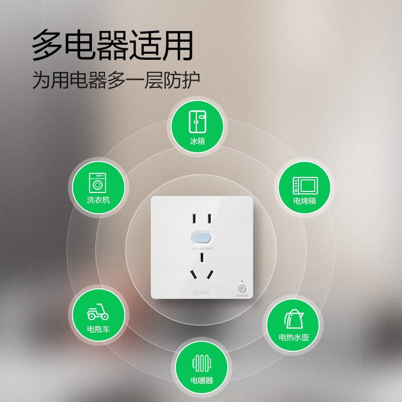 公牛(BULL)漏电保护插座 暗装墙壁开关插座面板大功率漏保开关带插孔 [10A 带漏保五孔插座]