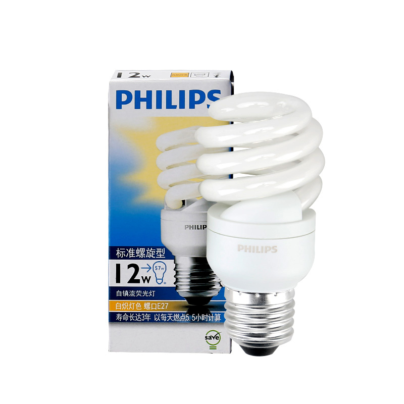 飞利浦(Philips) 12W E27 螺旋节能灯泡 6500K白光 48只 (单位:件)