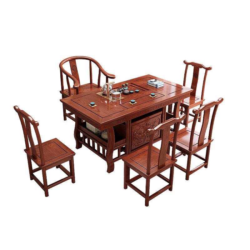 甄沐实木轻奢岩板茶桌椅组合新中式功夫茶台办公室泡茶喝茶一体茶几桌