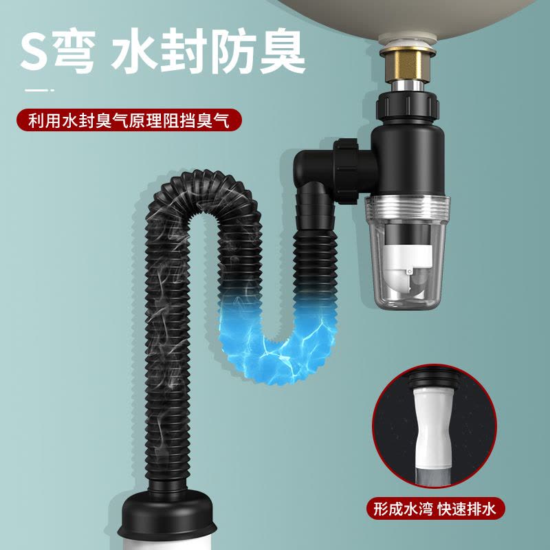 洗手盆下水管防返臭神器洗脸盆下水器面盆漏水塞洗手池排水管配件-【套装C2】有孔★小弹跳带提篮+灰色双排下水管图片