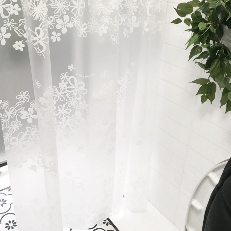 防水加厚卫生间隔断帘浴室帘花朵淋浴帘白色花蔓浴帘日用家居