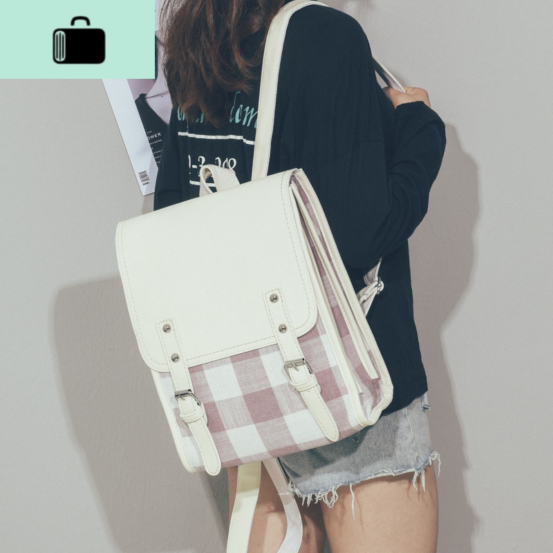 学院风双肩包女2020新款韩版ins大容量高中学生校园书包百搭背包NEW LAKE 米白色