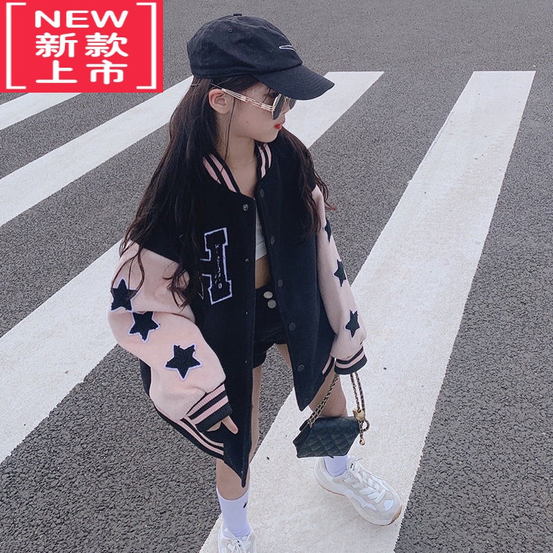 可莉允女童棒球服加厚外套2022秋冬季新款洋气时髦炸街儿童棉服毛呢夹克